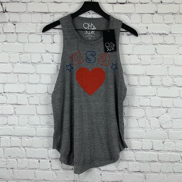 Chaser NWT Gray USA Shirttail Tank Medium - Picture 3 of 12